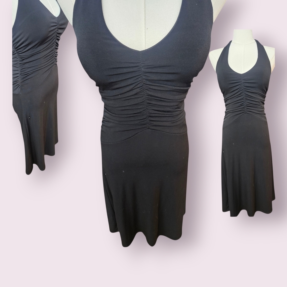 Black Ruched Halter Dress